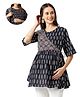 Mom for sure by Ketki Dalal 100% Cotton Woven Half Sleeves Floral Printed Maternity Top With Nursing Access - Black