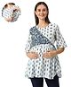 Mom for sure by Ketki Dalal 100% Cotton Woven Half Sleeves Floral Printed Maternity Top With Nursing Access - White