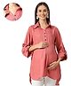 Mom for sure by Ketki Dalal Rayon Woven Three Fourth Sleeves Solid Maternity Top With Front Open Nursing Access - Coral