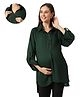 Mom for sure by Ketki Dalal Rayon Woven Three Fourth Sleeves Solid Maternity Top With Front Open Nursing Access - Dark Green
