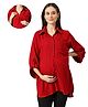 Mom for sure by Ketki Dalal Rayon Woven Three Fourth Sleeves Solid Maternity Top With Front Open Nursing Access - Maroon