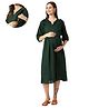 Mom for sure by Ketki Dalal Rayon Woven Three Fourth Sleeves Frill Detailed Dress With Side Seam Nursing Access - Green