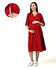 Mom for sure by Ketki Dalal Rayon Woven Three Fourth Sleeves Frill Detailed Dress With Side Seam Nursing Access - Maroon