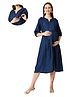 Mom for sure by Ketki Dalal Rayon Woven Three Fourth Sleeves Frill Detailed Dress With Side Seam Nursing Access - Blue