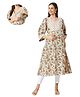 Mom for sure by Ketki Dalal Pure Cotton Woven Three Fourth Sleeves Floral Printed Gota Lace Embellished Maternity Kurta With Side Seam Nursing Access - Beige