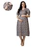 Mom for sure by Ketki Dalal Pure Cotton Woven Half Puffed Sleeves Floral Motif Printed Maternity Dress With Side Seam Nursing Access - Grey