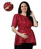 Mom for sure by Ketki Dalal 100% Cotton Woven Half Sleeves Bandhani Printed Maternity Top With Concealed Zipper Nursing Access - Maroon