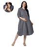 Mom for sure by Ketki Dalal Cotton Woven Three Fourth Puffed Sleeves Abstract Printed Maternity Dress With Nursing Access - Navy Blue