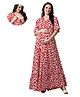 Mom for sure by Ketki Dalal Crepe Woven Half Sleeves Floral Printed Maternity Dress With Front Open Nursing Access - Red