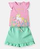 Nauti Nati Cotton Cap Sleeves Unicorn Printed Top & Shorts Set - Pink