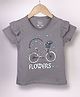 ESSA Cotton Half Sleeves Frill Detailed Cycle Printed Top - Steel Grey