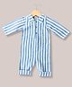 Mamma's Bear Cotton Full Sleeves Striped Romper - Blue
