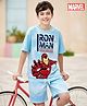 Pine Kids Marvel Single Jersey Knit Half Drop Shoulder Sleeves T-Shirt & Shorts Set With Avengers Graphics Tie & Dye Print & Badge Detailing - Light Blue