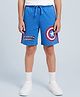Pine Kids Marvel 100% Cotton Knee Length Shorts With Avengers Captain America Graphics & Tape Detailing - Blue
