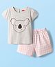 Babyhug Cotton Knit Half Sleeves Shorts Night Suit With Bunny Print - Pink