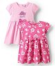 Doodle Poodle Cotton Single Jersey Knit Sleeveless Frocks With Bow Detailing & Floral Print Pack Of 2 - Pink