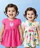Doodle Poodle Cotton Single Jersey Knit Half Sleeves Frocks With Bow Detailing & Palm Tree Print Pack Of 2 - White & Pink