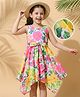 Hola Bonita Woven Sleeveless Dress With Floral Print & Handkerchief Hem - Pink & White