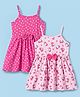 Doodle Poodle Cotton Knit Sleeveless Heart & Animal Printed Frocks with Bow Applique Pack of 2 - Pink