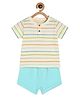 MINI KLUB Cotton Half Sleeves Striped Tee & Solid Shorts Set - Blue & White