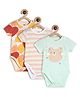 MINI KLUB Cotton Pack Of 3 Half Sleeves Striped & Animal Printed Onesies - Blue White & Coral