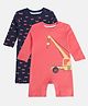 MINI KLUB Cotton Pack Of 2 Full Sleeves Construction Vehicles & Car Printed Rompers - Red & Orange