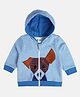 MINI KLUB Cotton Full Sleeves Dog Printed Striped Hooded Jacket - Blue