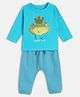 MINI KLUB Cotton Full Sleeves Animal Printed Tee With Solid Pant Set - Blue