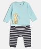 MINI KLUB Cotton Full Sleeves Animal Printed Tee With Striped Pant Set - Multi Colour