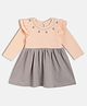 MINI KLUB Cotton Blend Knit Full Sleeves Frill Detailed Abstract Embroidered Dress - Pink & Grey