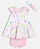 MINI KLUB Cotton Cap Sleeves Ice Cream Printed Dress With Bloomer & Headband Set - Multi Colour