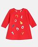 MINI KLUB Cotton Blend Full Sleeves Alphabets Patch Embroidered Dress - Red