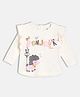 MINI KLUB Cotton Blend Full Sleeves Frill Detailed Bonjour Text Printed Knit Top - Off White