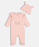 MINI KLUB Cotton Knit Full Sleeves Frill Detailed Bunny Face Embroidered Polka Dots Printed Sleepsuit With Cap - Pink