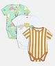 MINI KLUB Cotton Pack Of 3 Half Sleeves Striped & Animal Printed Onesies - Brown & White
