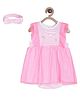 MINI KLUB Cotton Sleeveless Striped & Ice Cream Printed Frock Style Onesie With Headband - Neon Pink