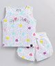 giniekids Cotton Sleeveless Hello Sister Text Printed Top & Shorts - White