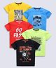 giniekids Pack Of 5 Cotton Half Sleeves Typography & Cycle Printed Tees - Multi Colour