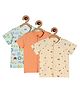 MINI KLUB Cotton Pack Of 3 Half Sleeves Animal Face &  Patch Detailed Jhablas - White Green & Coral