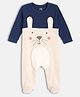 MINI KLUB Cotton Knit Full Sleeves Bunny Patch Embroidered Sleepsuit - Navy Blue