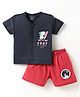 CUCUMBER Sinker Knit Half Sleeves Shorts Night Suit with Beach Theme Print - Red & Black