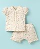 CUCUMBER Sinker Knit Half Sleeves Co-ords Shorts Night Suit with Butterfly Print - Cream