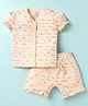 CUCUMBER Sinker Knit Puffed Sleeves Shorts Co-ords Night Suit with Animal Print - Peach