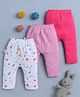 BUMZEE Cotton Pack Of 3 Striped & Doodles Printed Diaper Leggings - Pink & White