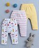 BUMZEE Cotton Pack Of 3 Striped & Vehicles Printed Diaper Leggings - Yellow & White
