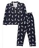 JusCubs Cotton Knit Full Sleeves Dinosaurs Printed Coordinating Night Suit Set - Navy Blue