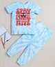 BUMZEE Cotton Knit Half Sleeves Tie & Dye Dog Printed T-Shirt & Lounge Pant Set - Sky Blue