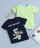 BUMZEE Cotton Knit Half Sleeves T-Shirt with Crocodile & Tennis Ball Print Pack of 2 - Navy Blue & Yellow