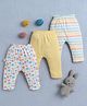 BUMZEE Cotton Full Length Stripes & Floral Print Diaper Pants Pack of 3 - Yellow & White