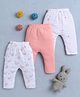 BUMZEE Cotton Full Length Solid & Swan Print Diaper Pants Pack of 3 - Peach & White